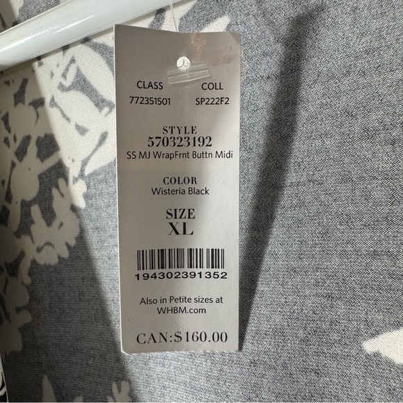 WHBM Black Wisteria Midi Wrap Dress NWT - Picture 14 of 14